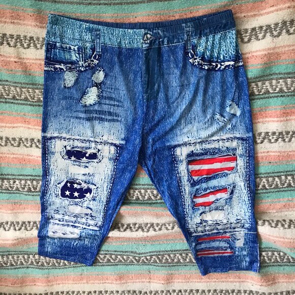 Plus Size  5XL American Flag Print Stretchy Light Leggings - Picture 3 of 7